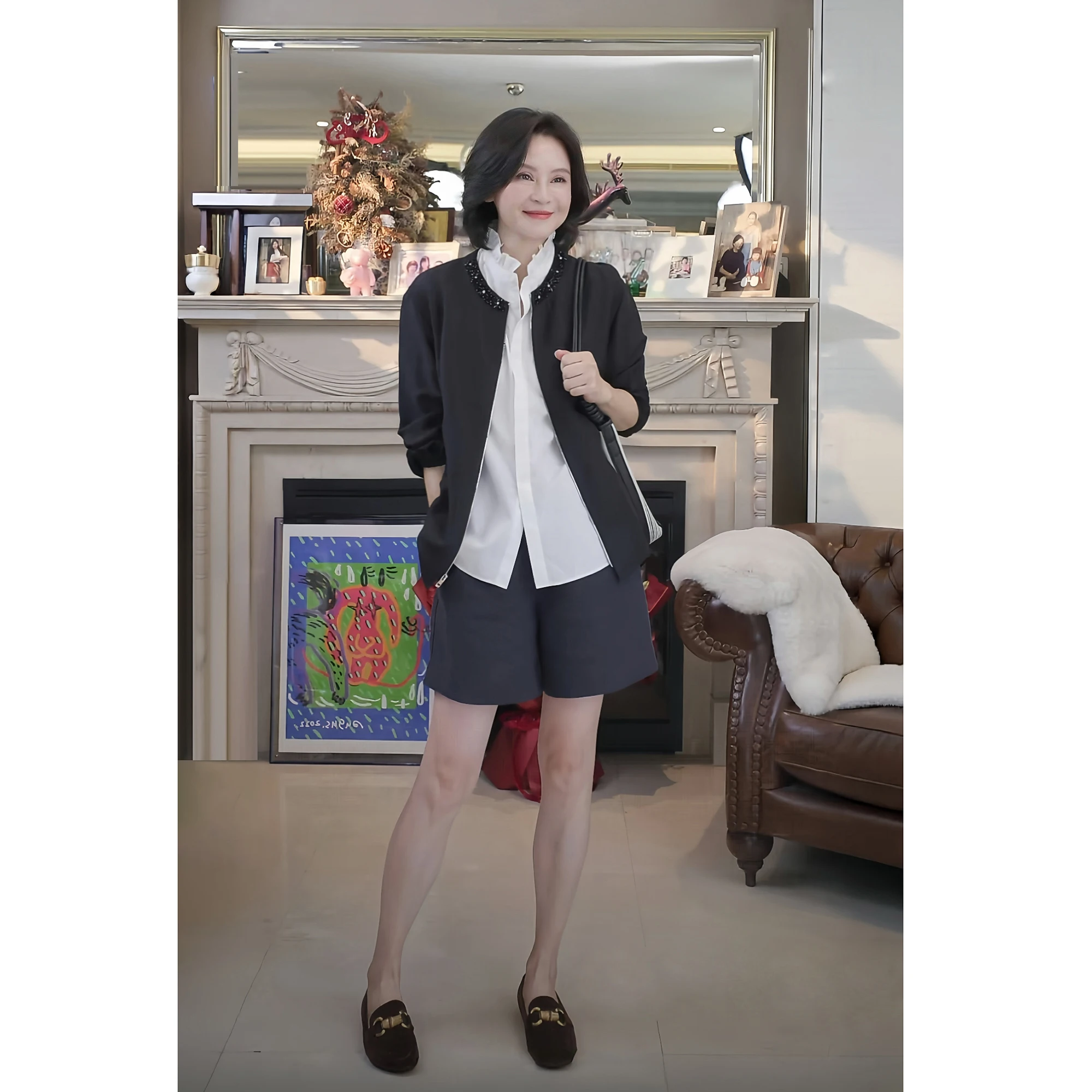 

Повседневная шелковая ветровка с длинными рукавами и воротником с бисером, класс 6А, дышащая, легкая, женская верхняя одежда