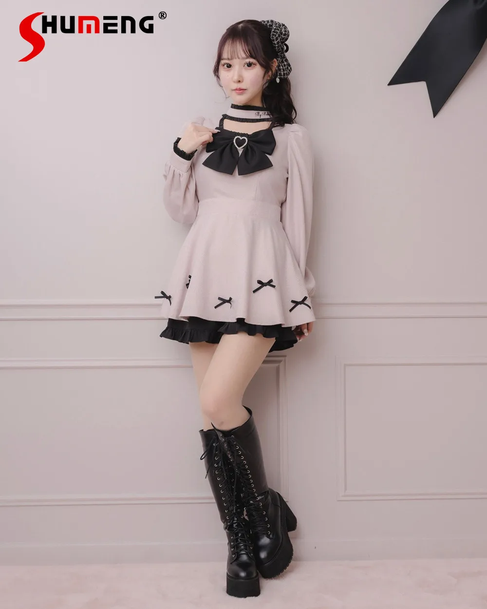 

Весенний японский модный комплект: элегантный повседневный топ с длинными рукавами и шорты для женщин, 2 предмета, женский комплект-двойка