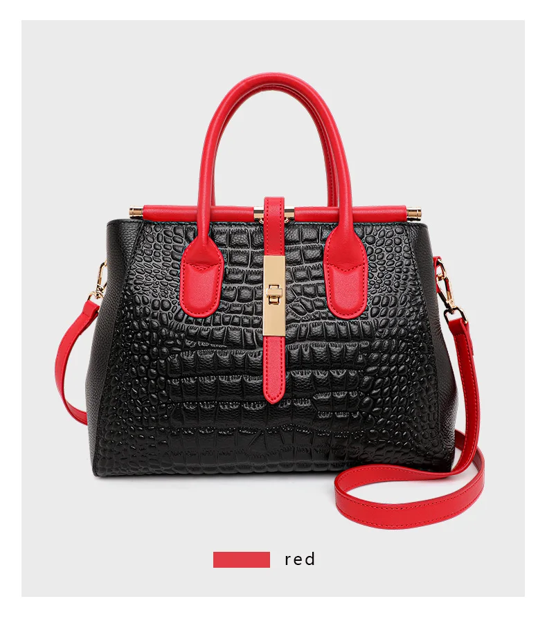 Neue Tragetasche aus Rindsleder mit Kroko-Prägung für Damen, farblich passende Handtasche, abnehmbarer Riemen, Umhängetasche für Pendler – Detail 5
