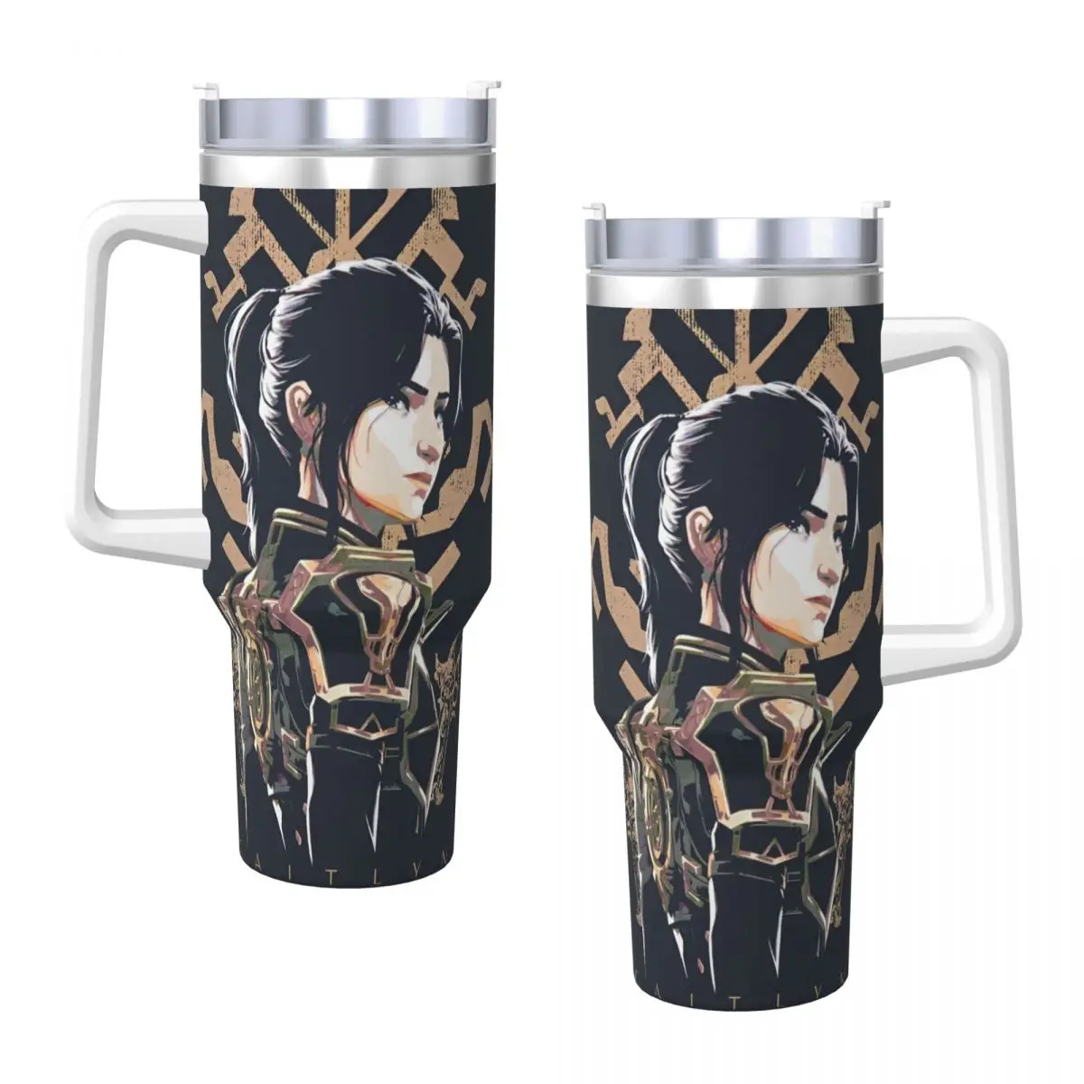 Arcane Caitlyn Game Car Mugs With Straws Travel Hot Drinks Water Bottle Heat Preservation Large Thermal Cups