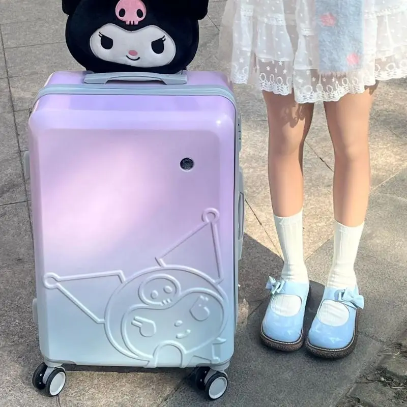 Sanrios Suitcase Anime Kuromi Girls Gradient Trolley Rolling 24-Inch Luggage Suitcase Cute Password Box Silent Universal Wheel