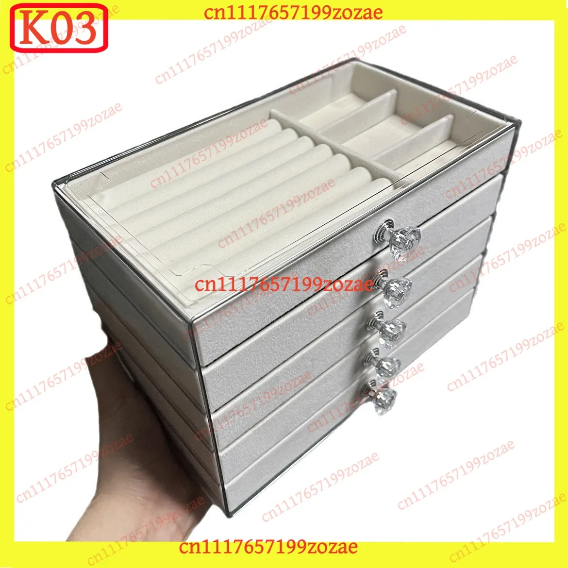 K03 5-Layer Acrylic Jewelry Box Drawer Storage for Earrings Necklace Rings, Large Capacity Replacement Parts
