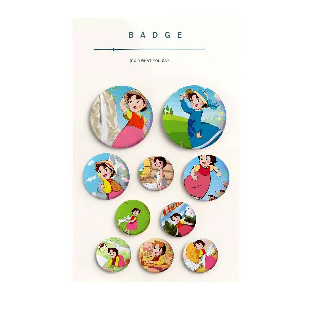 Heidi A Girl Of The Alps Creative Round Button Pins Badge Set Cartoon Anime Movie Music Pattern Brooches for Bags Jackets