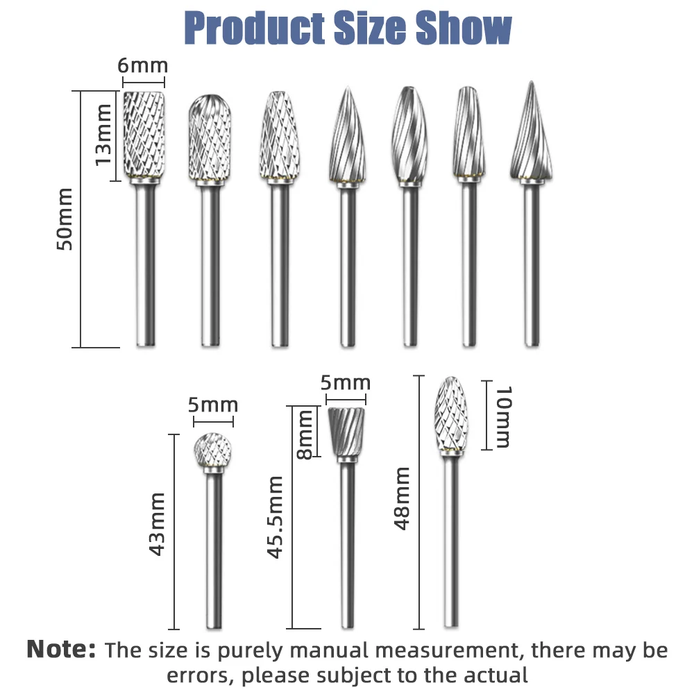 Testa di molatura in acciaio al tungsteno 3*6 Set di File rotanti in metallo duro con testa di molatura in lega di fresa per intaglio della pietra a grana singola/doppia