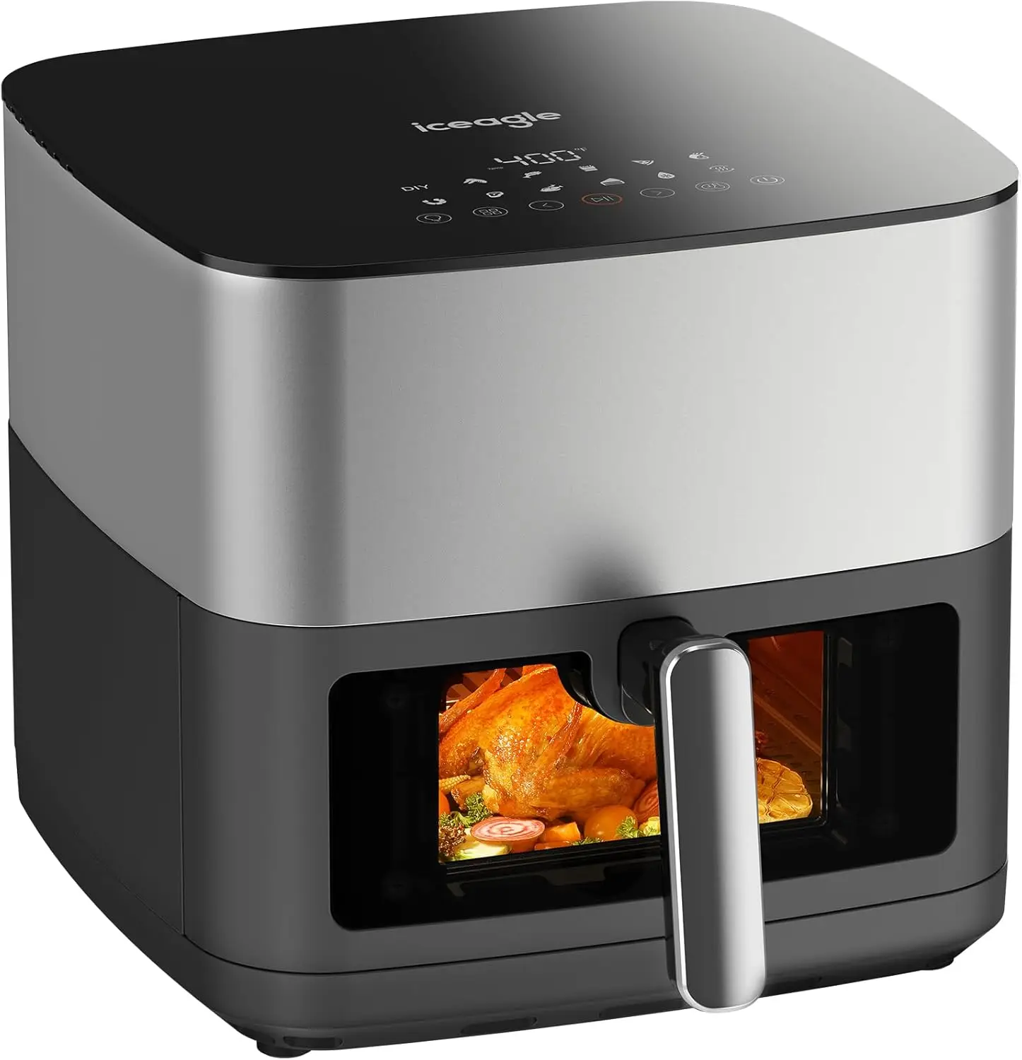 

9-литровая аэрофритюрница из нержавеющей стали с окном для просмотра, двойным нагревом, 12 функциями, детали, которые можно мыть в посудомоечной машине