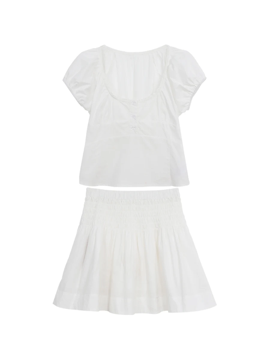 Csa Blanca de Manga Corta para Mujer, Estilo Veraniego, Ajustada, con Cintura Ajustada, Estilo Corto, Transpirable, de A...