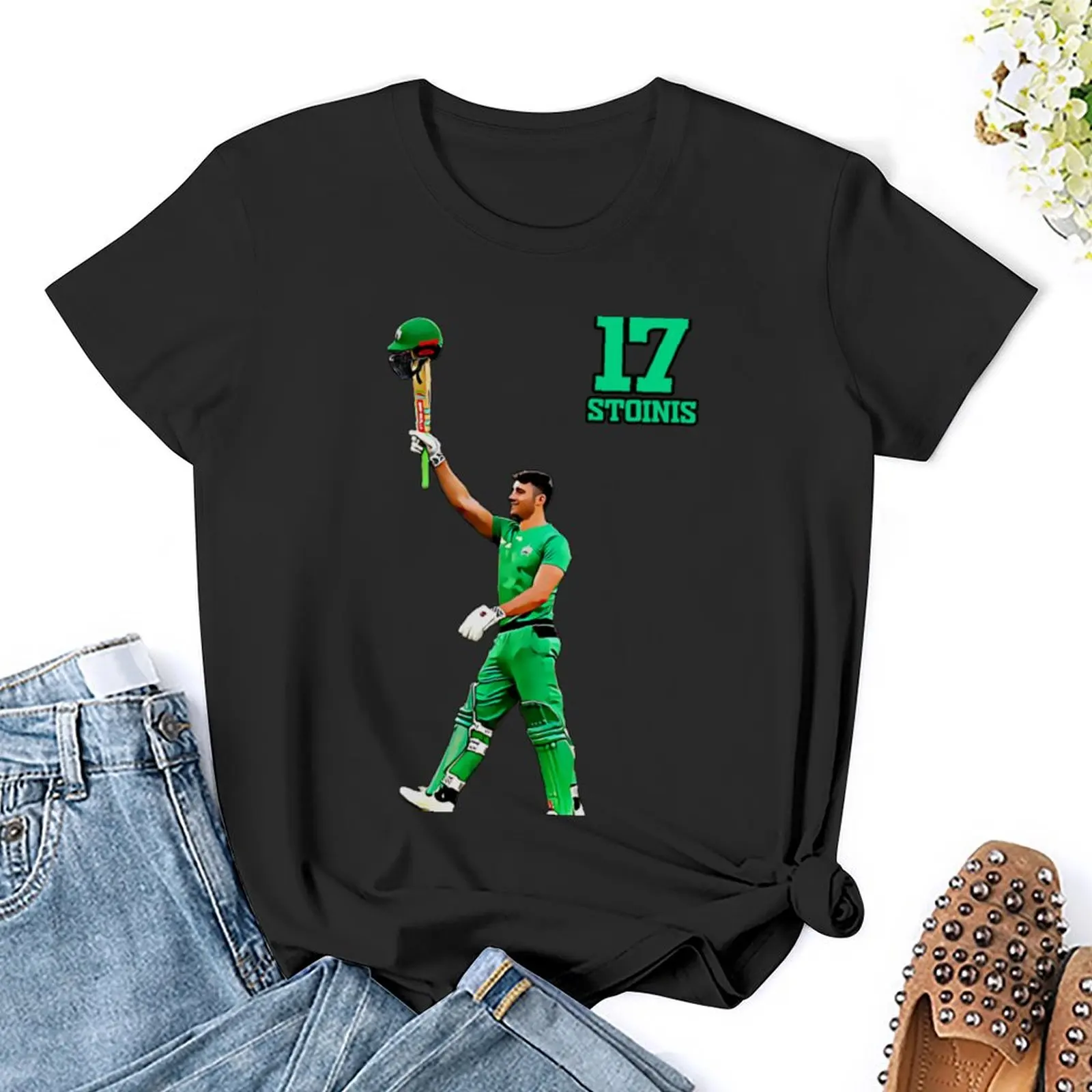 Marcus Stoinis-Australischer Cricketspieler-T20 All Rounder T-Shirt Damenbekleidung schwarze Oberteile Damen