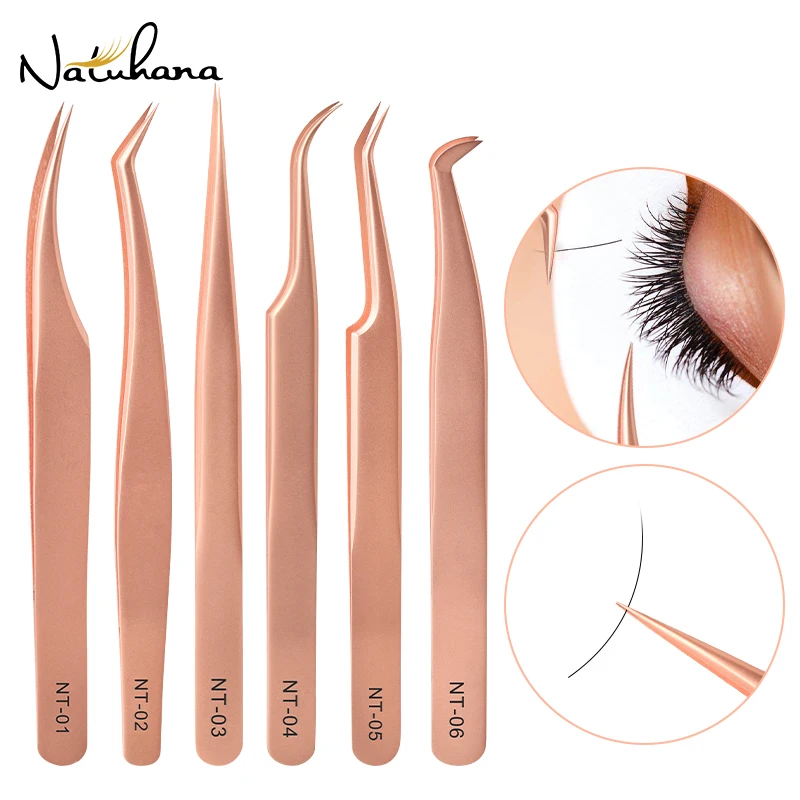 NATUHANA Stainless Steel Eyelashes Tweezers Professional For Lashes Extension Anti-static Eyelash Eyebrow Tweezer Makeup Tools