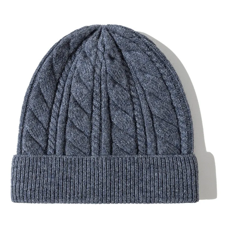 Gorro de lana de Cable Unisex, gorro de punto de invierno para mujer