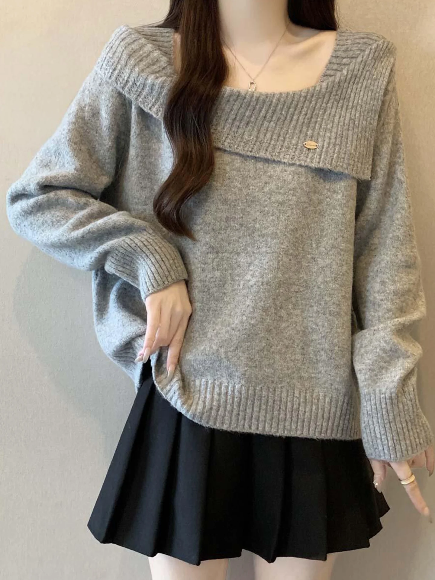 

Women's Long Sve Knitted Sweater One-oulder Slimming Autumn Faion plus Size Inner Wear Comfortable Breathable Casual