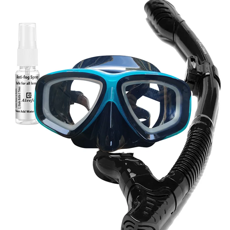 Adult Customized Myopia Snorkel Dive Mask Set for Adults with Anti-Fog Spray ,Dry Top Snorkel, Adjustable Strap Free Breathing