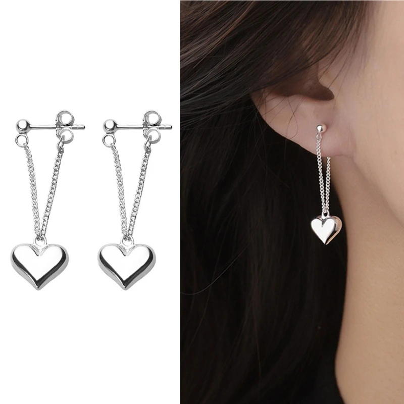 Long Tassels Heart Drop Earrings Silver Color Hanging Ear Pendant for Women Earrings Fashion Jewelry Girls Wedding Party