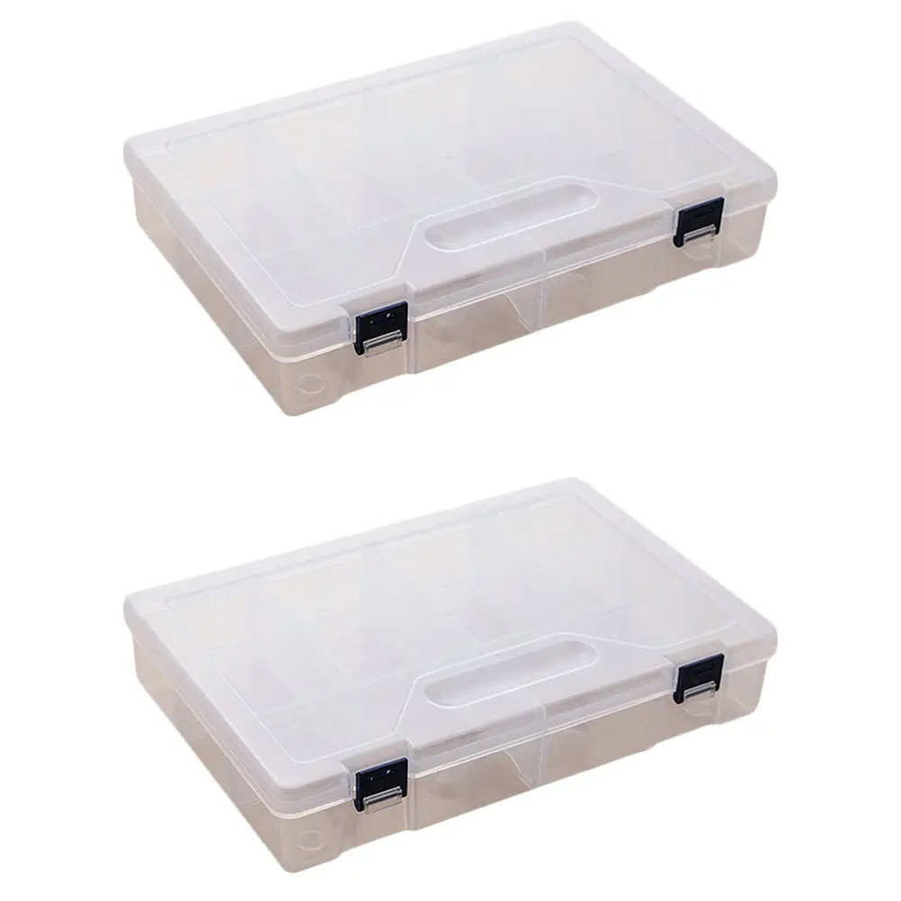 

2Pcs Tools Storage Bin Practical Organizer Tray Multiple Sections Transparent Storage Box for Small Accessories Sundries