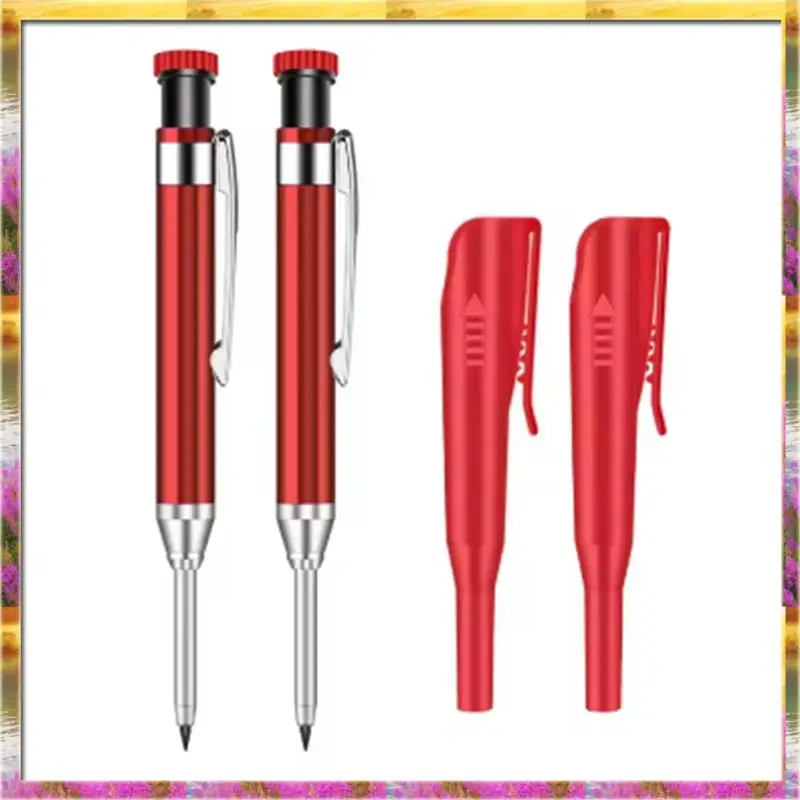AA46 HOT-2Pcs 2.8Mm Metal Solid Carpenter Mechanical Pencil Tool With Holder Deep Hole Mechanical Marker Stand Pocket Clip