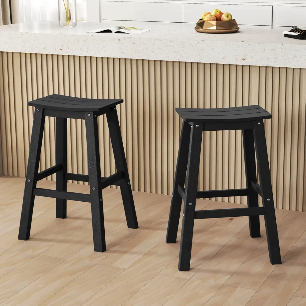 

29" Patio Bar Stool Set of 2 w/ Curved Seat & Footrests for Backyard Outdoor