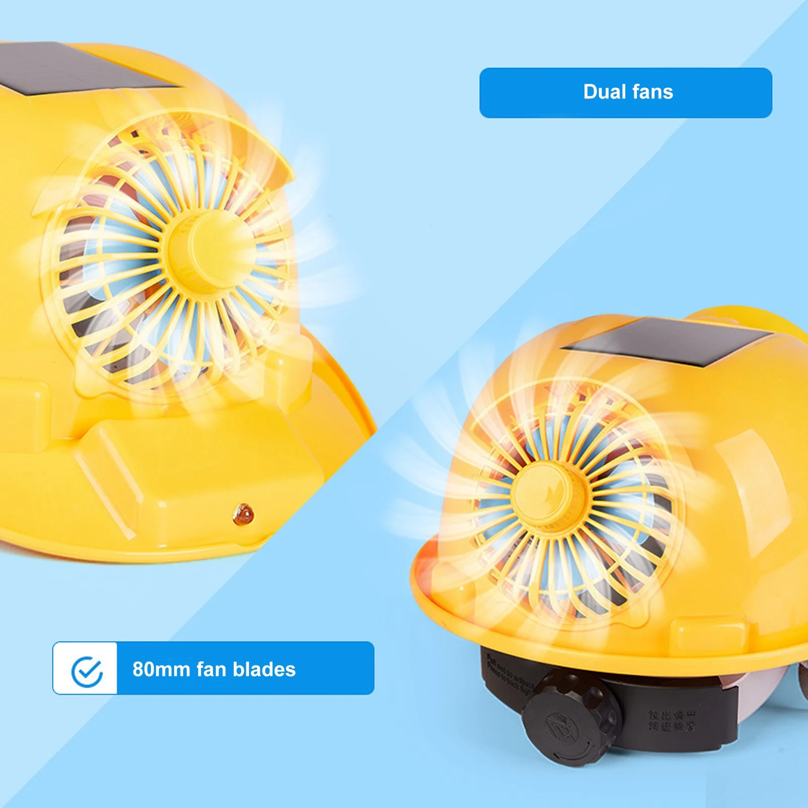 Hard Hat 2 Solar Powered Fan Safety Helmet with Light Breathable Rechargeable for Construction Home Improvement Safety Helmet