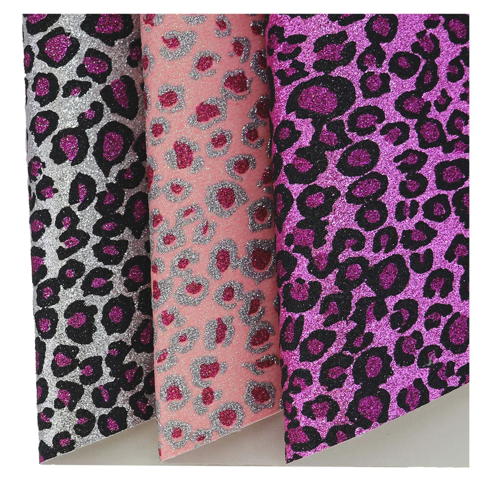 30x134cm Roll Leopard Fine Glitter Fabric Faux Leather Material For HandBags Bows Earring DIY Sawing Decoratin AY137