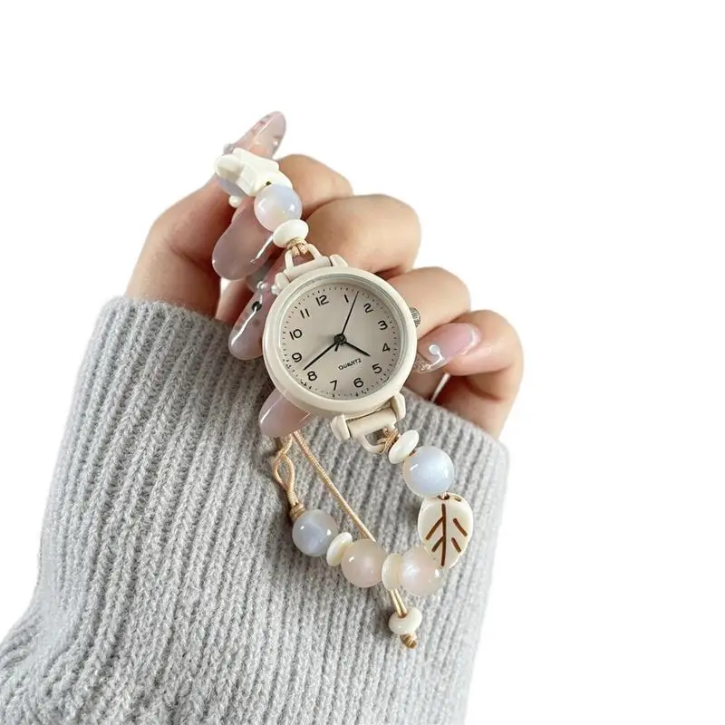 Women Quartz Watch Forest Style Versatile Leaf Star Beaded Ladies Watches Adjustable Braided Rope Student Female Wristwatch