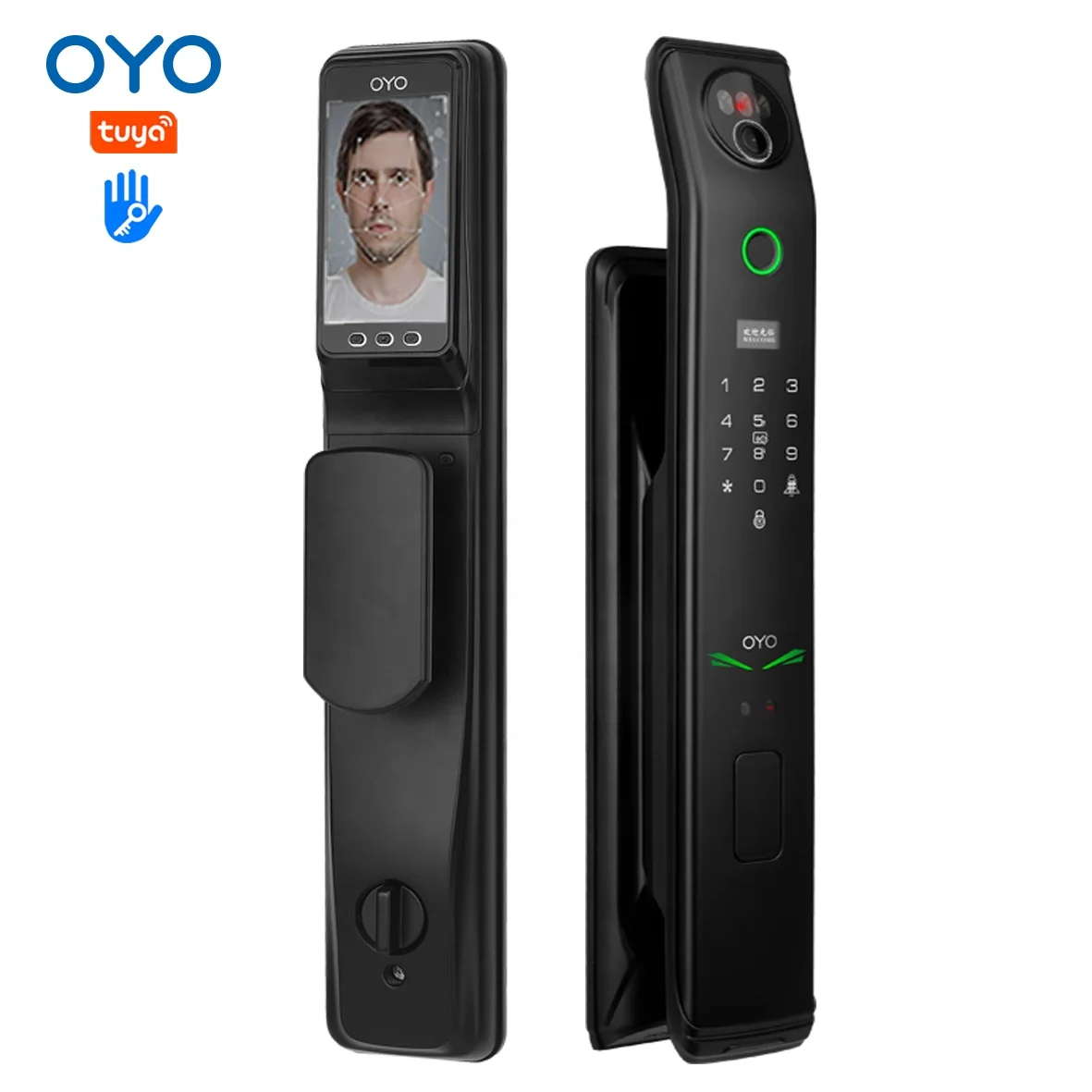 004 OYO Home Smart Security 3D Face Recognition Tuya Aluminium Door Lock Digital Fingerprint Automatic Code Door Lock With Camer