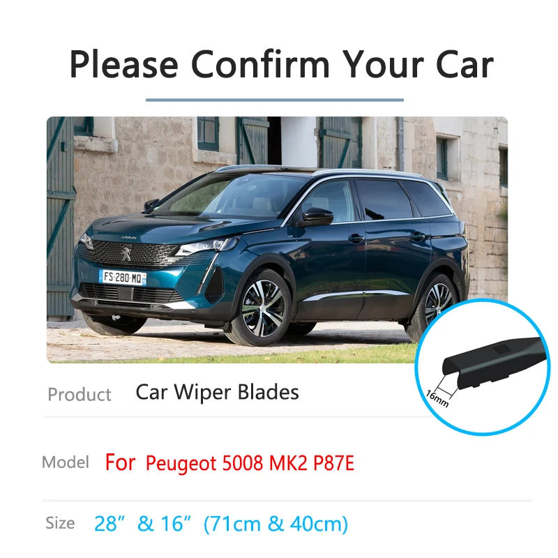 For Peugeot 5008 MK2 P87E 2017 2018 2019 2020 2021 2022 GT Line Cleaning Windscreen Windshield Accessories Car Front Wiper Blade