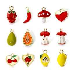 2pcs New Brass Charms Gold Color Fruit Apple Cherry Strawberry Multicolor Enamel Pendants DIY Necklace Earrings Jewelry Findings