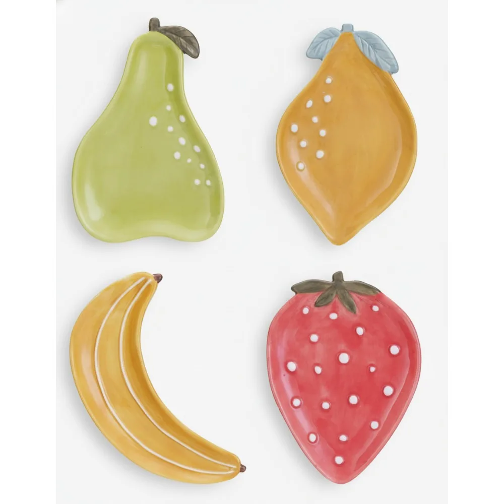 

Vibrant Fruit-Shaped Stoneware Plates Set of 4, Durable & Colorful for Home Dining, Party Serving