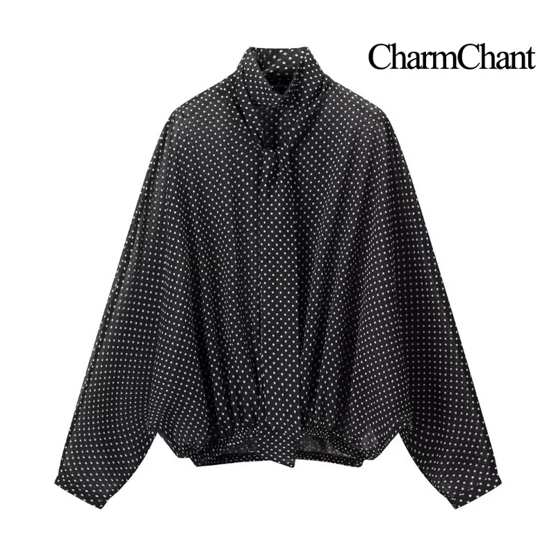 CharmChant Women's Sheer Polka Dot Chiffon Oversized Shirt & Maxi Skirt 2 Piece Set Spring 2026 Retro Elegant Chic Party Outfits