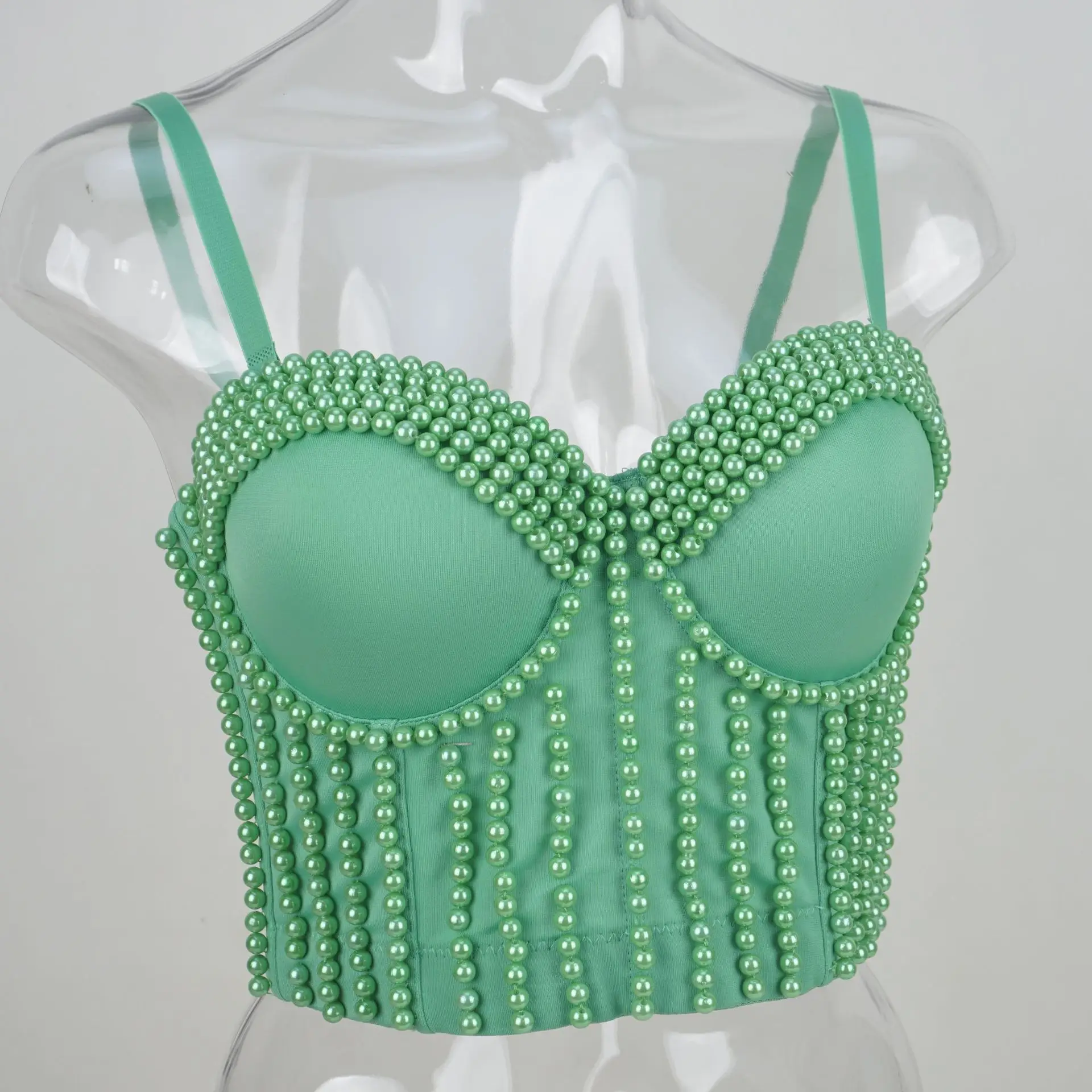 

New Fairy Department Multi-Layer Pearl Halter Undershirt Female Nightclub Sexy Wear Long Section Bustier Clothes