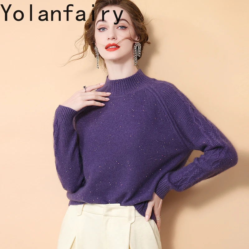 YOLANFAIRY Autumn Winter Wool Sweaters for Woman High-neck Elegant Cashmere Sweater Pullovers Long Sleeve Tops Pull Hivers Femme