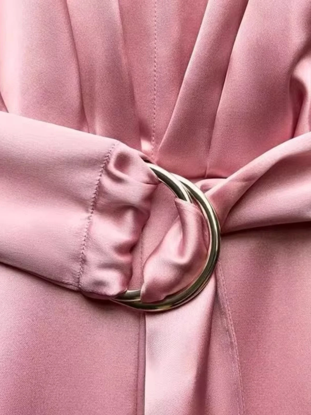 

Casual Chic Satin Effect Jumpsuit with Hanging Ne Collar Street Sle High Waist Long Pants for Women