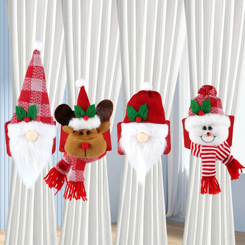 Snowman Santa Claus Curtain Tieback Kawaii Doll Christmas Curtain Ties Decoration Classic Cartoon Curtain Buckle Festival Party