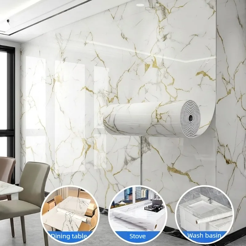 300x40cm Waterproof Self Adhesive 3D Marble Wall Panel Thickened Foam Easy Peel Stick for Bathroom Kitchen Bedroom Modern Decor