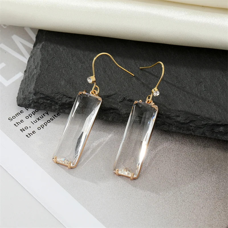 Shiny Korean Style Crystal Pendant Earrings For Women Trendy Bling Minimalist Geometric Pierced Earring Wedding Party Jewelry