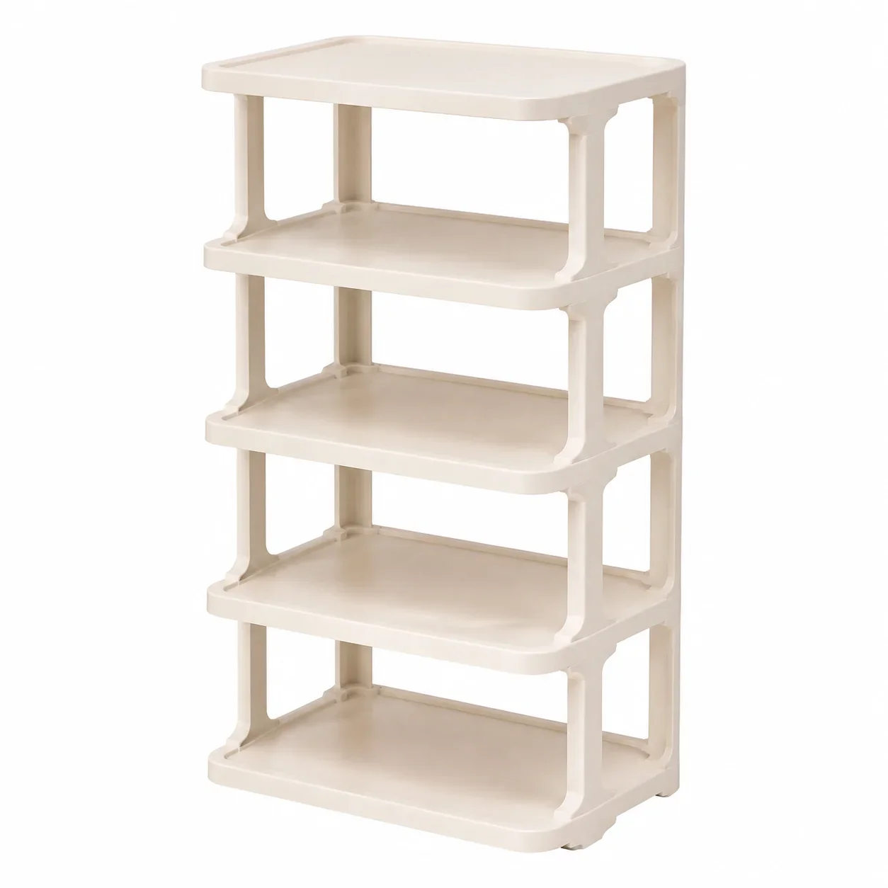 Sturdy Multi-Layer Plastic Shoe Rack Space Saving Entryway Organizer for Home Dorm Small Apartment Entrance Storage Beige-5Tier