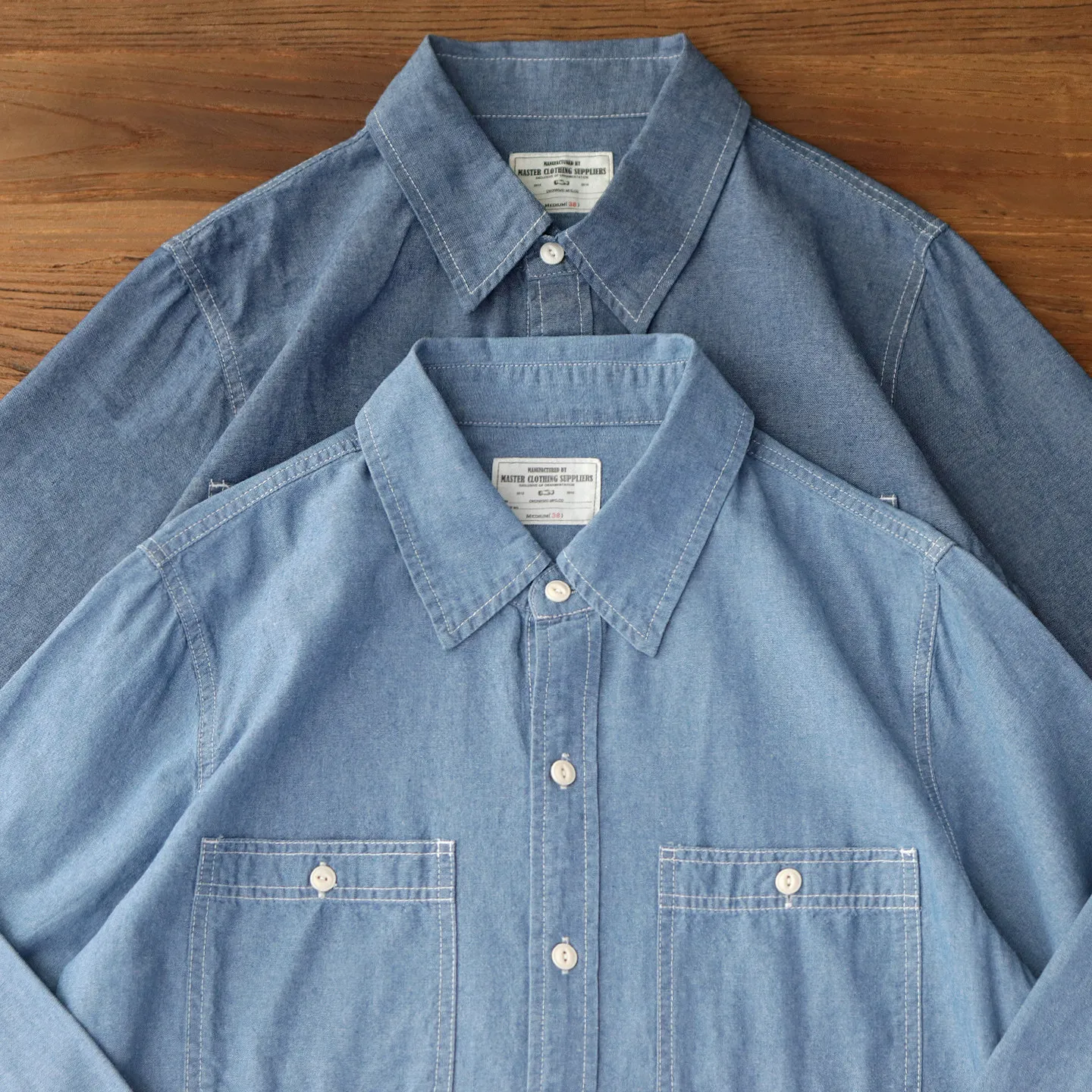 Autumn new chambray long-sleeved shirt men's American retro workwear denim washed cotton blue casual shirt