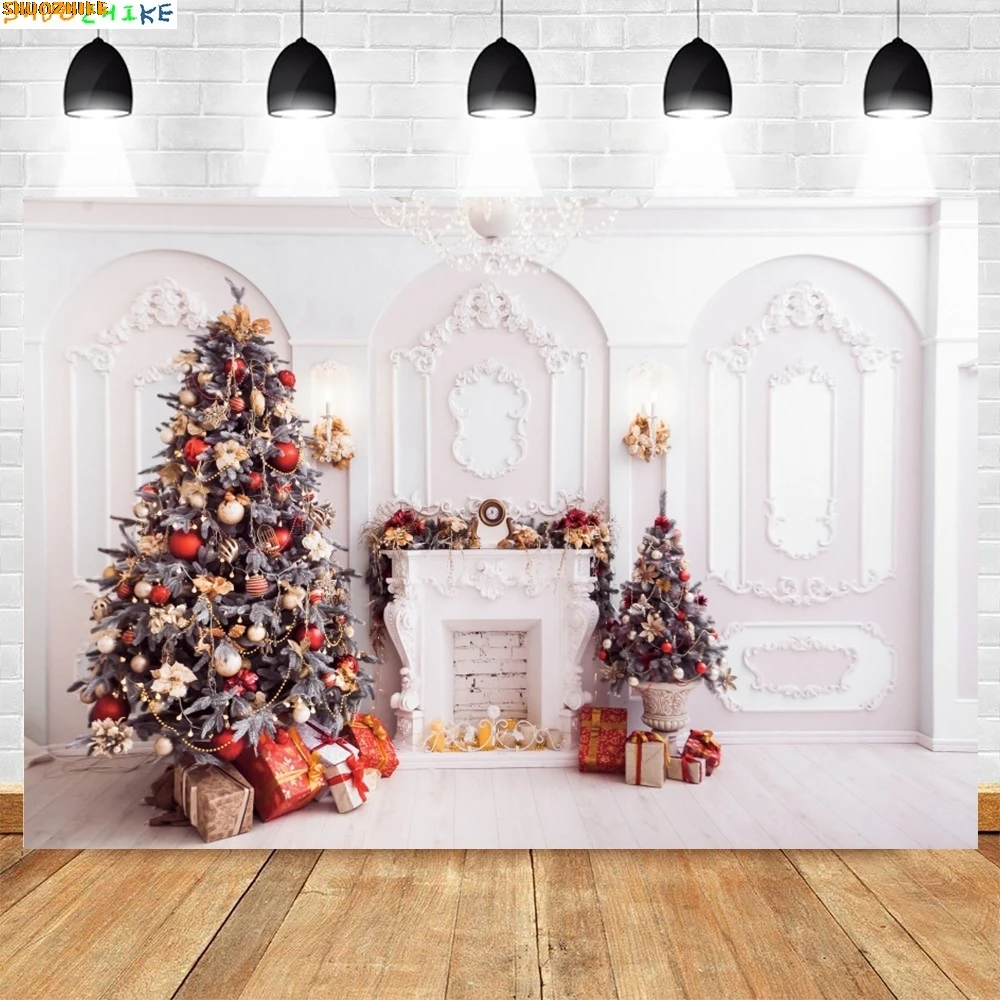 

Christmas Day New Year Party Photography Backdrops Prop Window Living Room Interior Xmas Tree Snow Theme Photo Background BG-36