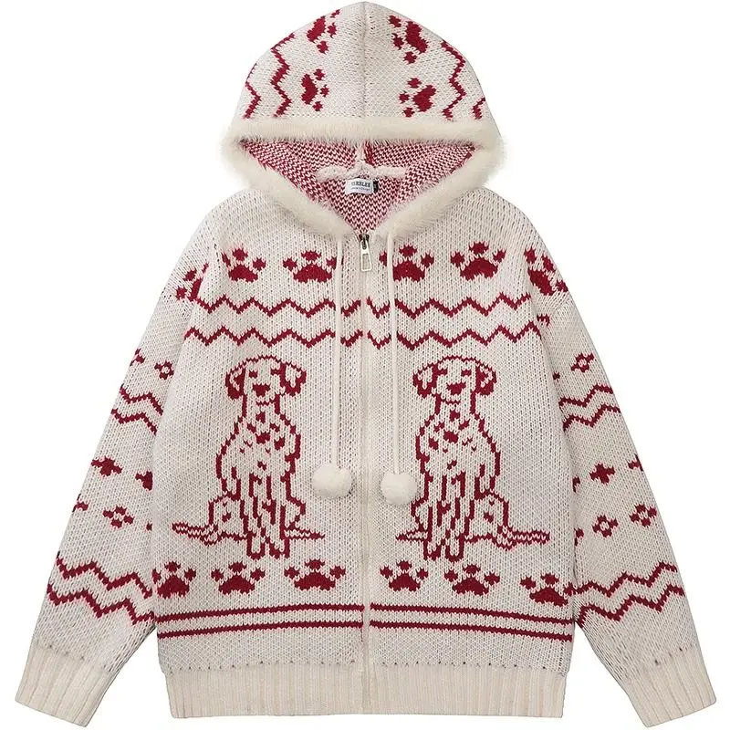 

Kennel Club Jacquard Sweatshirt Women Dog Pattern Hoodie Pullover Vintage Casual Cozy Streetwear Athleisure Knit Top Y2K Hooded
