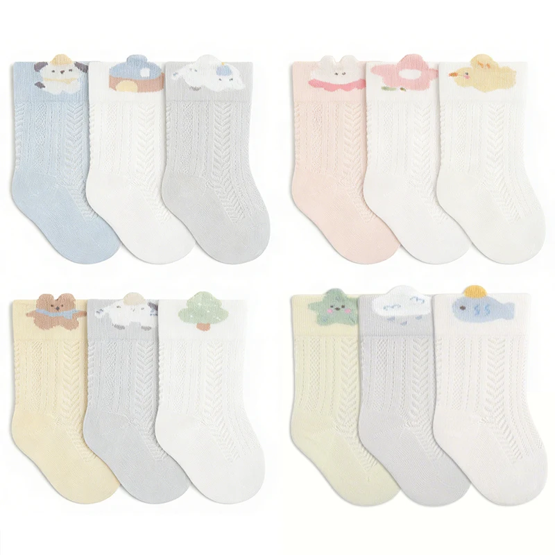 

3 пары детских носков с героями мультфильмов, носки для малышей, детские носки, летние сетчатые дышащие носки с защитой от комаров, детские носки