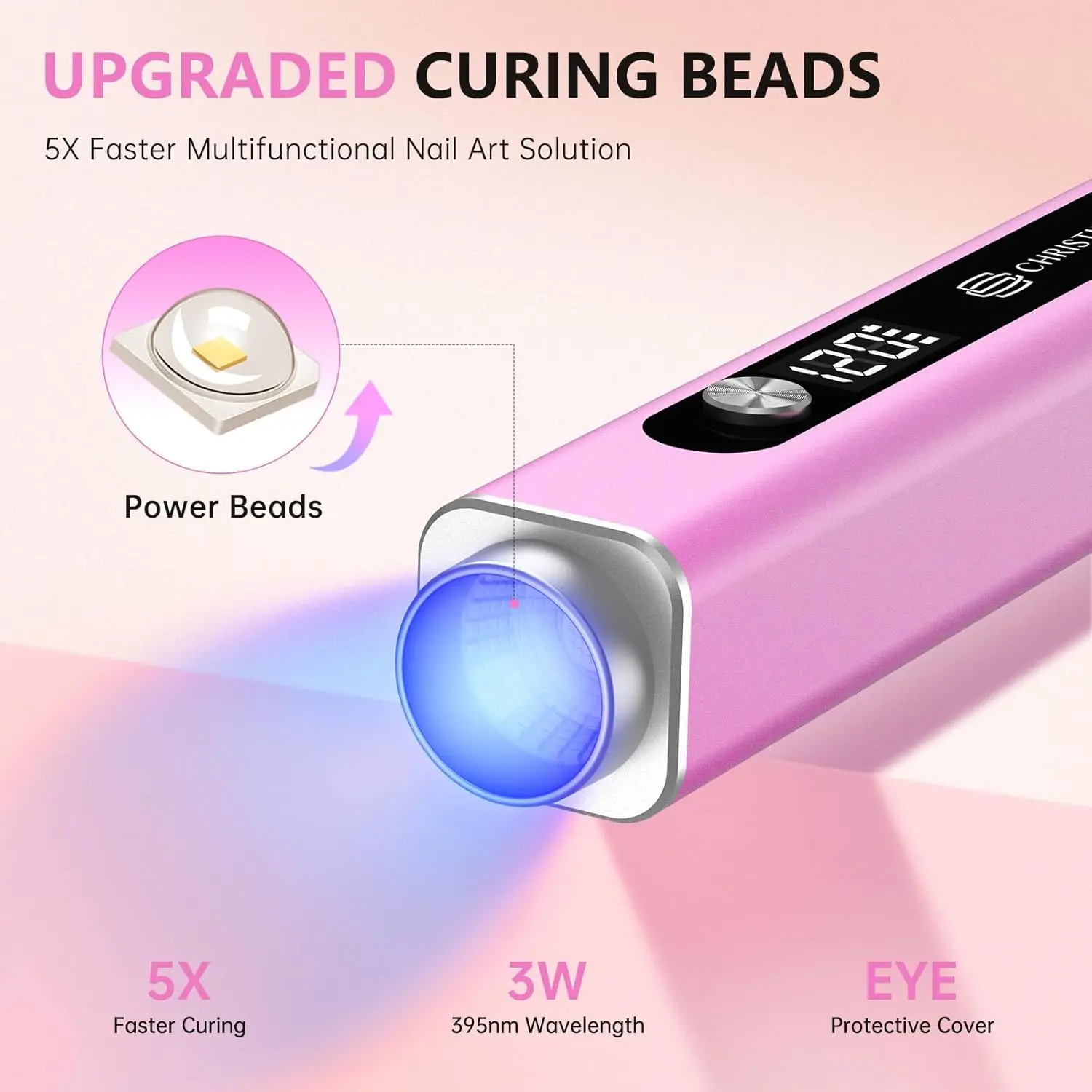 ضوء الأشعة فوق البنفسجية المحمول للأظافر الجل، مصباح أظافر لاسلكي 3 في 1 مع مغناطيس وختم، مجفف شاشة LED قابل لإعادة الشحن