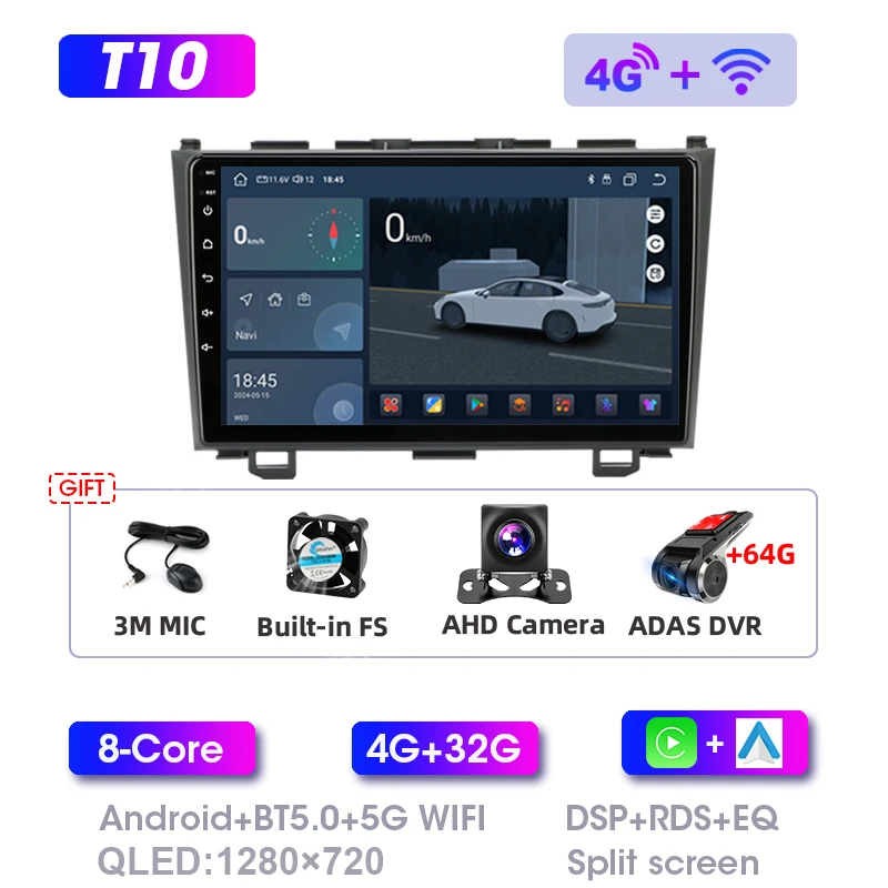 Srnubi Android Autoradio CarPlay GPS Navigatie Bluetooth Multimedia Video Player Voor Honda CRV CR-V 3 RE 2007-2011 2Din Stereo