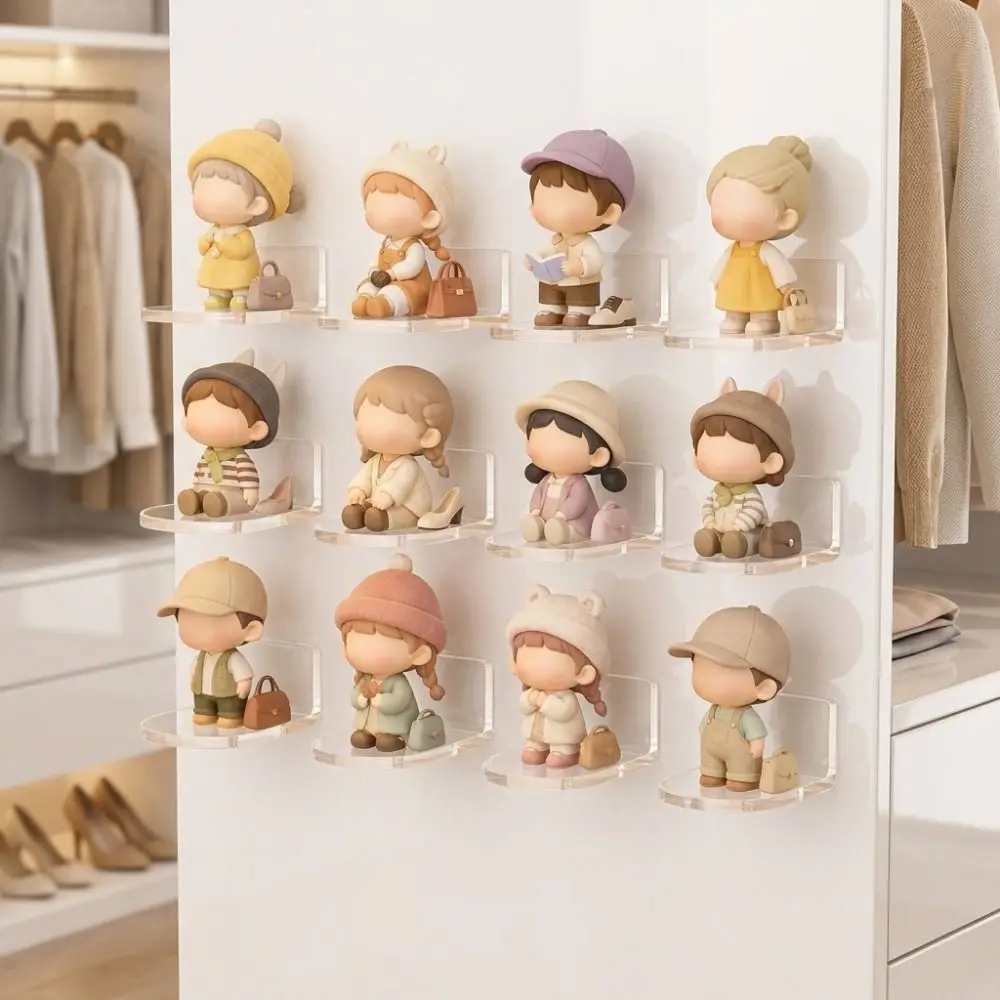 5 pcs Transparent Acrylic Figure Stand Magnetic Self-Adhesive Dolls Stand Shelf Wall Mounted Multi-Functional