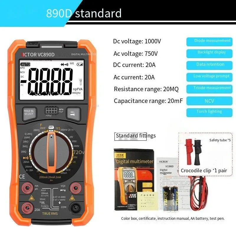 

Electrician Multimeter VC890C+D - True RMS 6000 Count, Auto-Ranging w/ Anti-Burn & NCV Detection