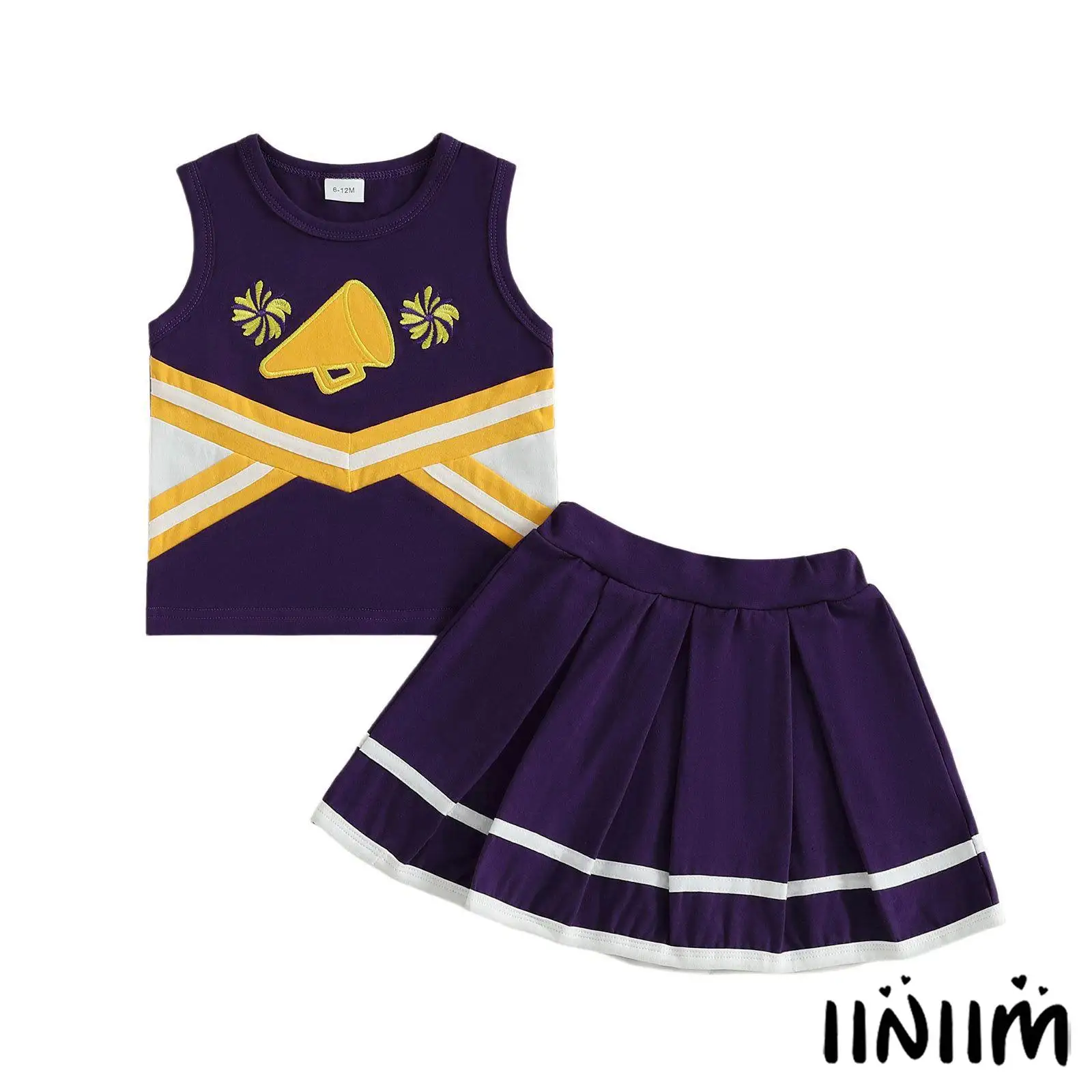 

Детский комплект для девочек в стиле чирлидерш: топ без рукавов с вышивкой и плиссированная юбка на резинке, школьная форма.