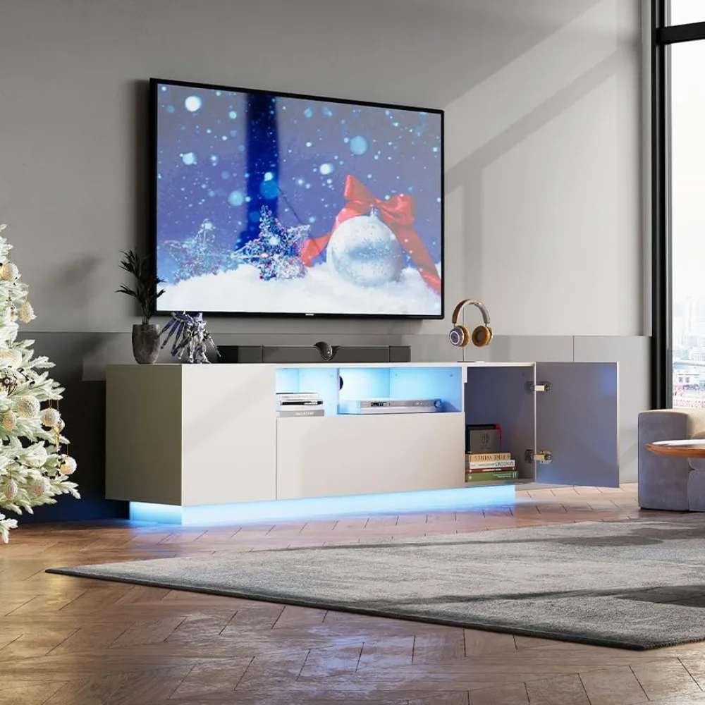 

WLIVE TV Stand with LED Lights and Large Storage, Modern Entertainment Center for 65" TVs, Sturdy Media Console