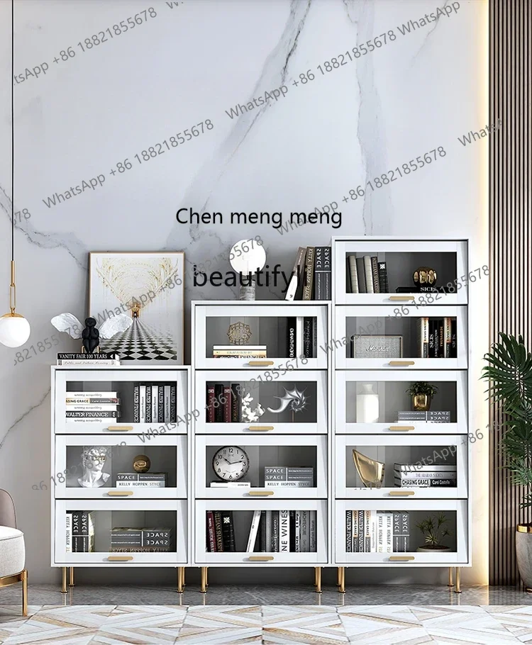 

ss7304 Nordic Light Luxury Bookcase with Glass Door Dust Cabinet Living Room Study Floor Storage Rack