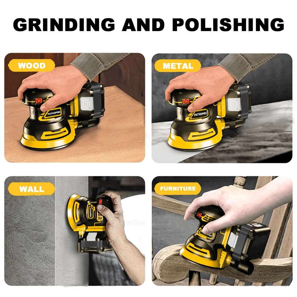 PATUOPRO 125MM Electric Cordless Disc Random Orbital Sander 3-Speed Brushless Grinding Polisher Compatible Makita 18V Battery