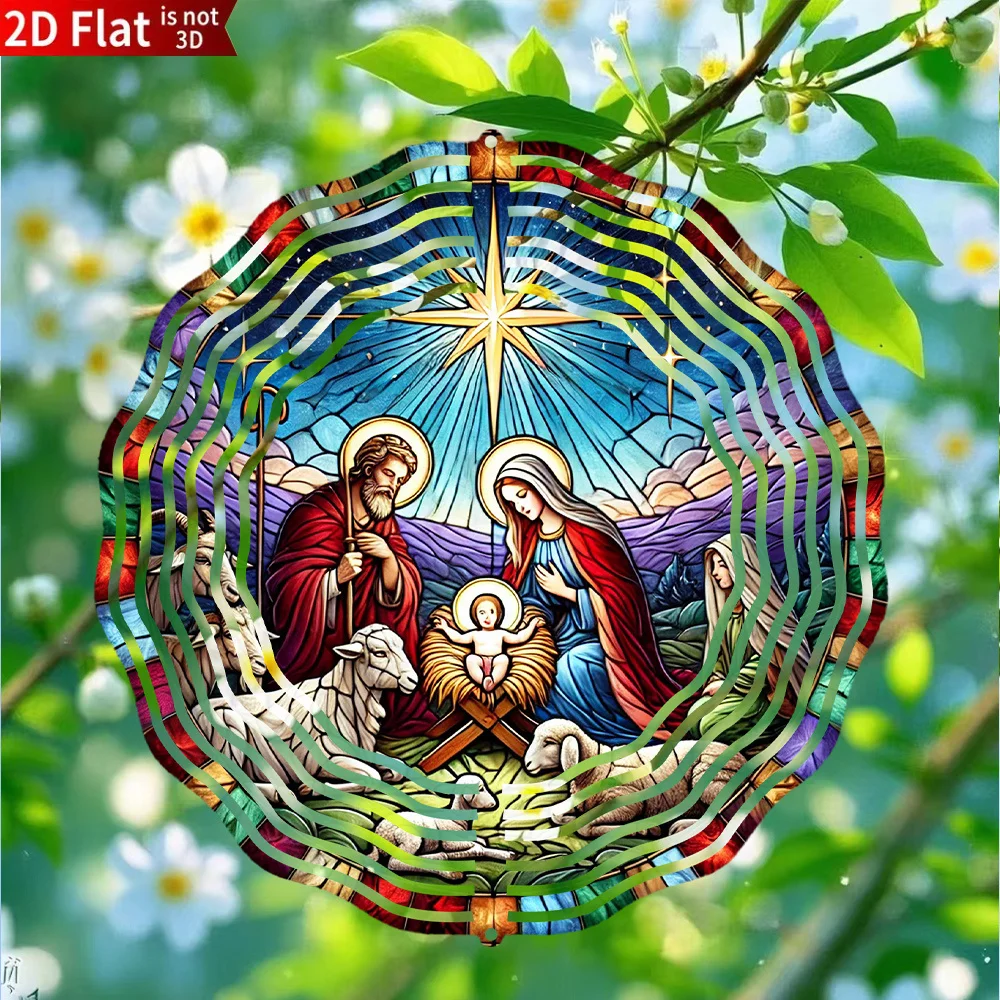CIFBUY Metal Wind Chime Rotating Hook Outdoor Patio Porch Yard Decor 2D Flat Jesus Nativity Artwork Ideal Gift For Everyone