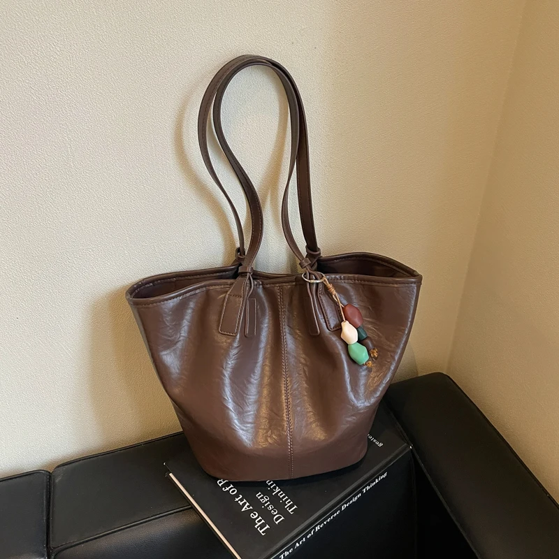 Overs ize Shopper Bag einfach lässig große Kapazität Tote Frauen Handtaschen Designer Tasche Luxus weiche Leder Umhängetasche schwarz Bolsos – Detail 9