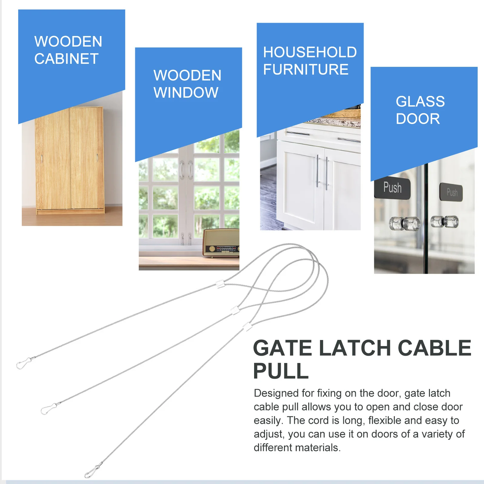 8Pcs Stainless Steel Gate Latch Cable Adjustable Heavy Duty Gate Pull Cord for Garden Fence Backyard Opener Latch Cable Pull