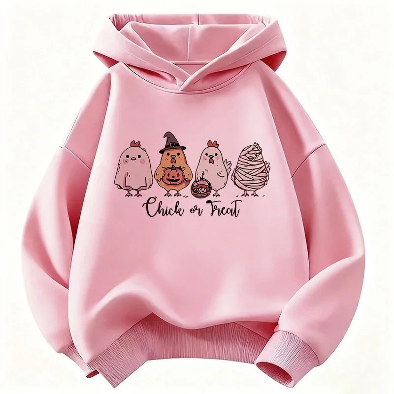 Warm children's hooded sweatshirt for autumn and winter, cute chicken pattern, a Christmas gift for boys and girls.
